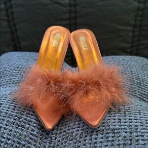 Miss Lola Orange Feathered Mules